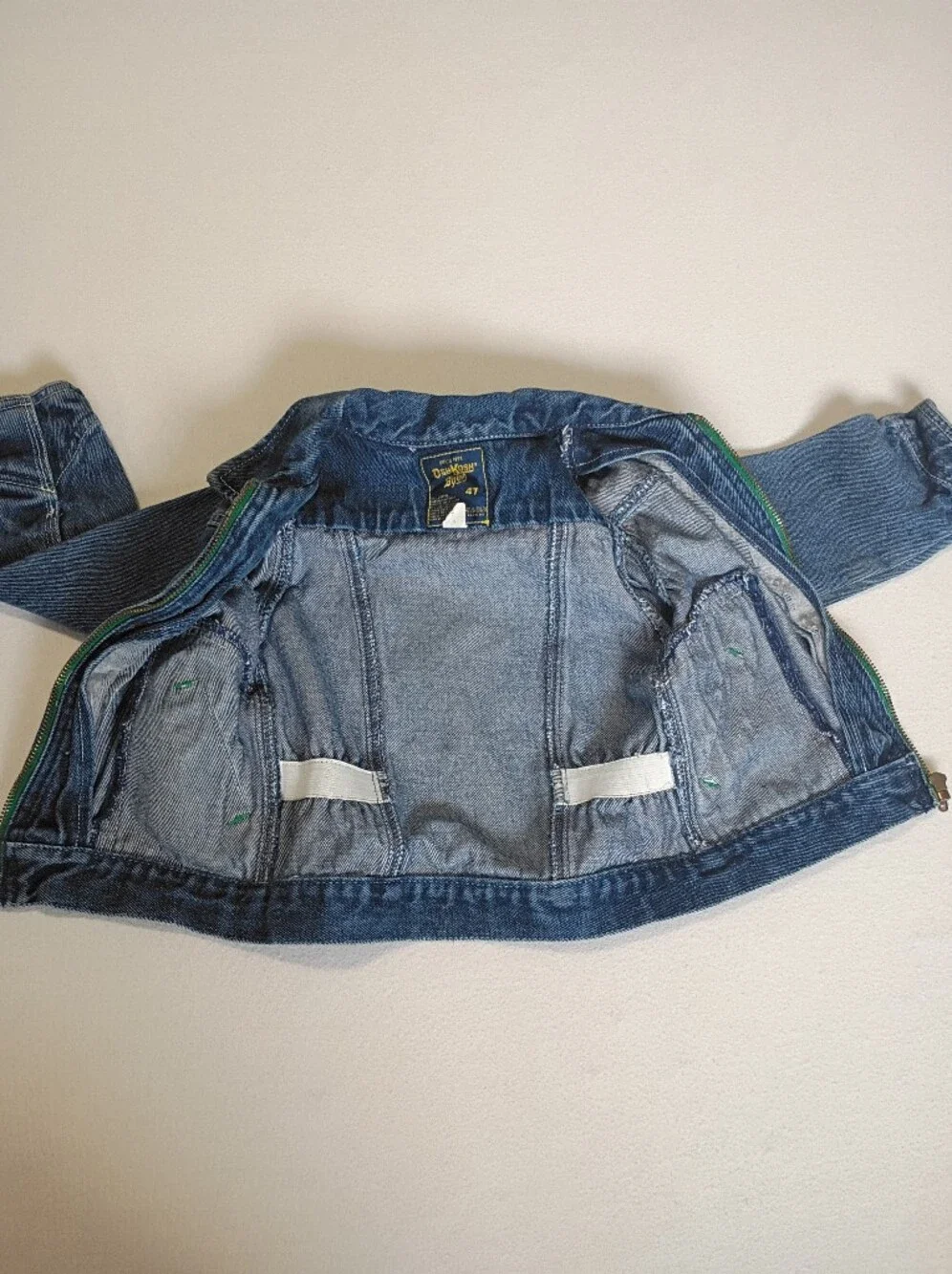 Vintage Y2K OshKosh Bgosh Zip Up Denim Jacket 4T Contrast Green Stitch Workwear